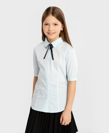 Риза с перлена мъниста на яката синя Button Blue