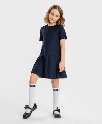 Рокля с плисирана пола синя Button Blue