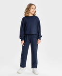 Панталони с широки крачоли и джобове сини Button Blue