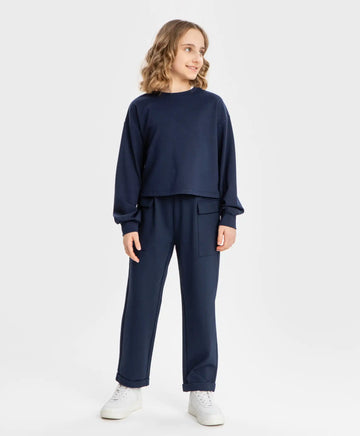 Панталони с широки крачоли и джобове сини Button Blue