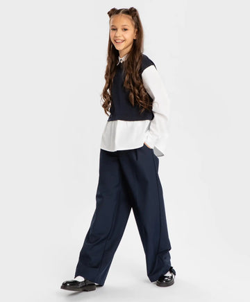 Палацо панталони с плисета сини Button Blue