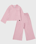 Пижама с рипсени панталони и тениска с дълъг ръкав лавандулова за момиче Button Blue