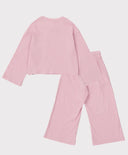 Пижама с рипсени панталони и тениска с дълъг ръкав лавандулова за момиче Button Blue