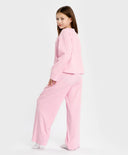 Пижама с рипсени панталони и тениска с дълъг ръкав лавандулова за момиче Button Blue