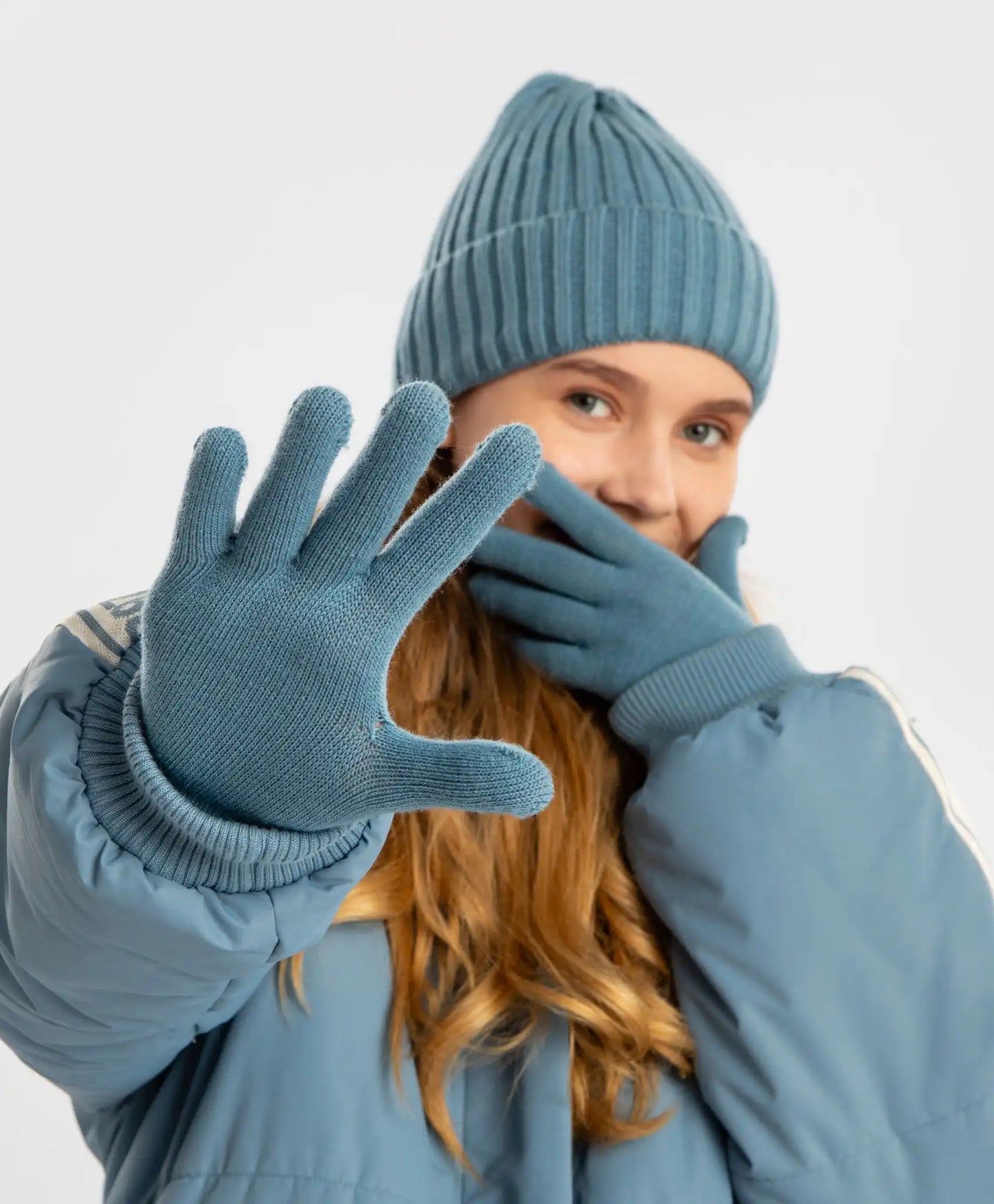 Ръкавици плетени сини детски Button Blue