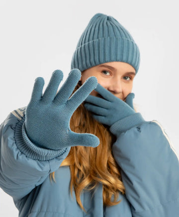 Ръкавици плетени сини детски Button Blue