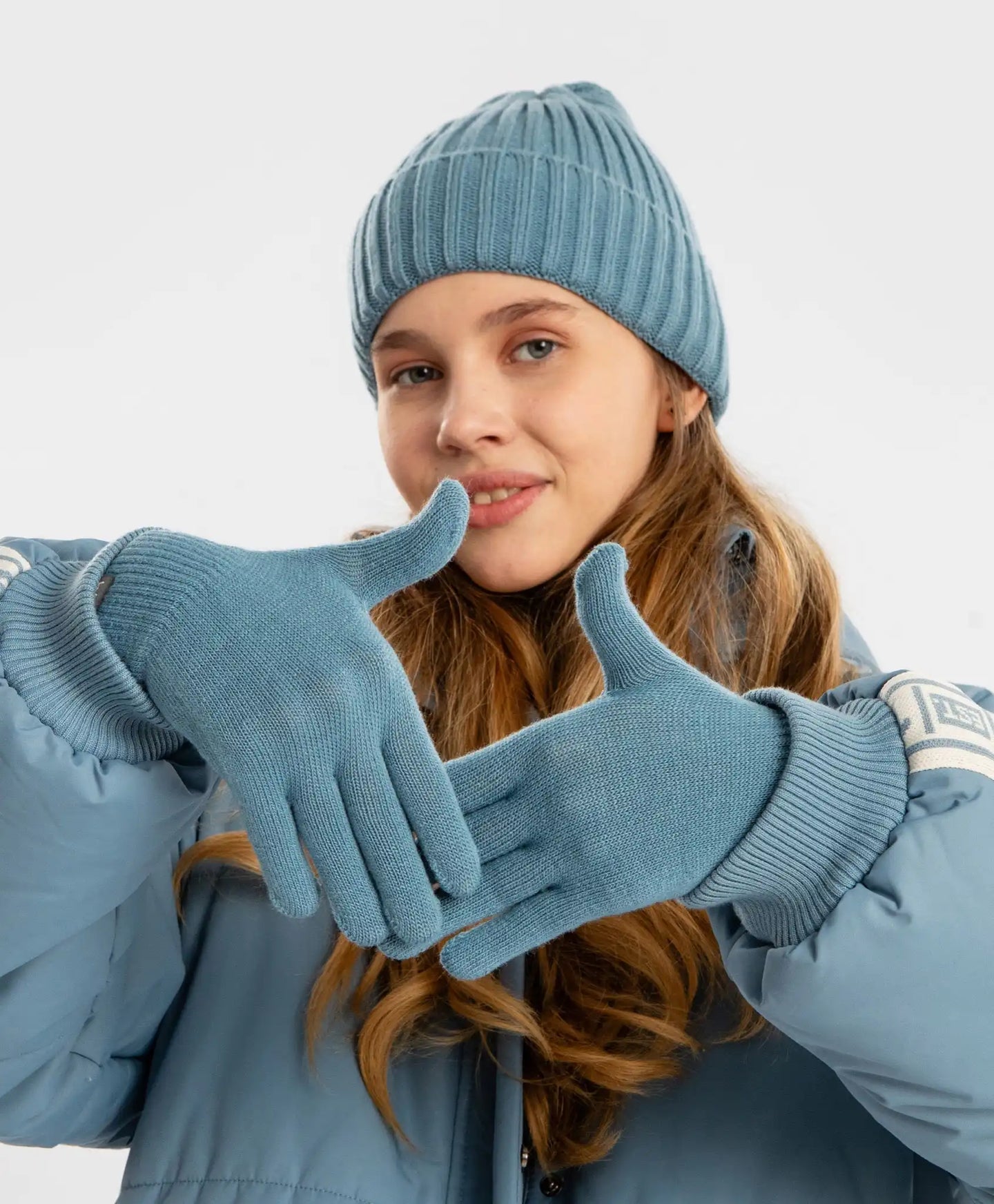 Ръкавици плетени сини детски Button Blue