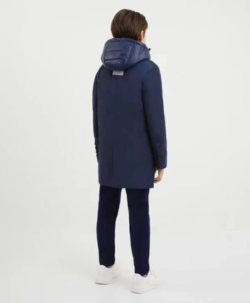 Палто от водоотблъскващ плат с подвижна манишка с качулка синьо за момче Gulliver