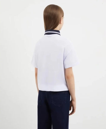 Поло с оувърсайз силует и къс ръкав бяло за момиче Gulliver