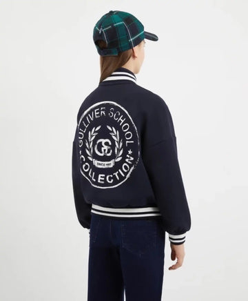 Суитшърт-бомбър от интерлок с принт син за момиче Gulliver