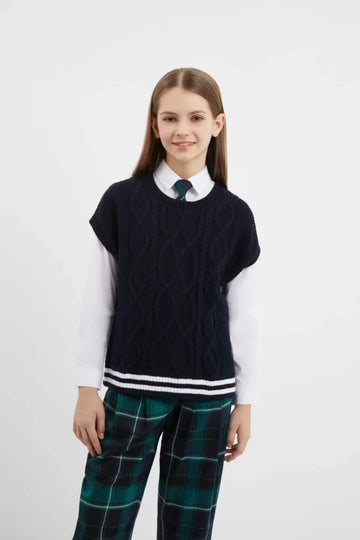 Обемен плетен елек с плетеници, син за момиче Gulliver