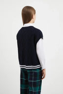 Обемен плетен елек с плетеници, син за момиче Gulliver