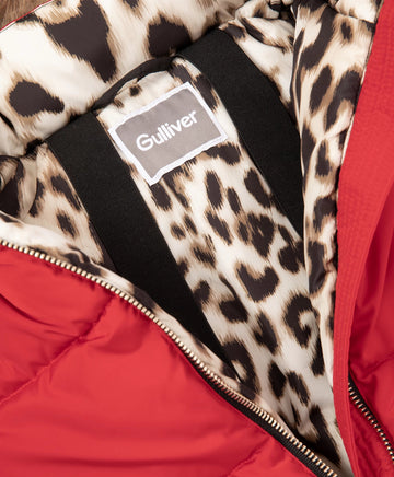 Зимно яке за момиче капитонирано, на изкуствен пух, червено Gulliver