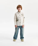 Риза с дълъг ръкав за момче прав силует, сива с принт Gulliver