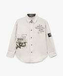 Риза с дълъг ръкав за момче прав силует, сива с принт Gulliver