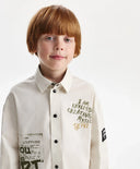 Риза с дълъг ръкав за момче прав силует, сива с принт Gulliver