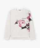 Лонгслив за момиче свободен модел с асиметричен принт, млечнобял Gulliver