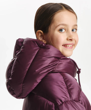 Зимно палто за момиче капитонирано, на естествен пух, бордо Gulliver