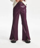 Панталон за момиче от еко кожа разкроен, бордо Gulliver