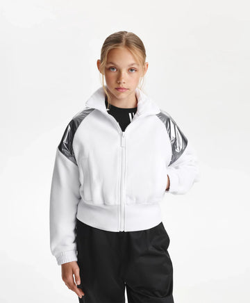 Разкопчаваща се суичър-блуза за момиче от полар със сребристи кантове, бяла Gulliver
