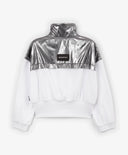 Разкопчаваща се суичър-блуза за момиче от полар със сребристи кантове, бяла Gulliver