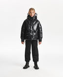 Зимно яке за момиче капитонирано, на изкуствен пух, от лъскав шушляк, черно Gulliver