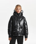 Зимно яке за момиче капитонирано, на изкуствен пух, от лъскав шушляк, черно Gulliver