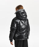 Зимно яке за момиче капитонирано, на изкуствен пух, от лъскав шушляк, черно Gulliver