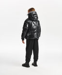 Зимно яке за момиче капитонирано, на изкуствен пух, от лъскав шушляк, черно Gulliver