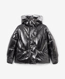 Зимно яке за момиче капитонирано, на изкуствен пух, от лъскав шушляк, черно Gulliver