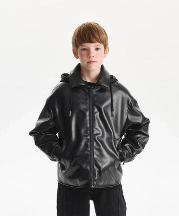 Утеплено яке за момче от еко кожа, черно Gulliver