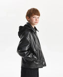 Утеплено яке за момче от еко кожа, черно Gulliver