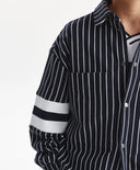 Трикотажна риза с дълъг ръкав за момче на райе с принт, синя Gulliver