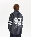 Трикотажна риза с дълъг ръкав за момче на райе с принт, синя Gulliver