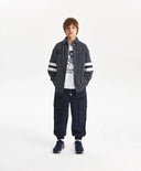 Трикотажна риза с дълъг ръкав за момче на райе с принт, синя Gulliver