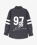 Трикотажна риза с дълъг ръкав за момче на райе с принт, синя Gulliver