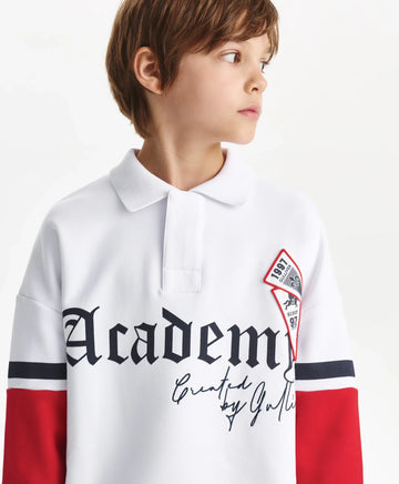 Поло за момче от футър с контрастни кантове, бяло Gulliver