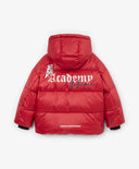 Зимно яке за момче с качулка на естествен пух, червено Gulliver