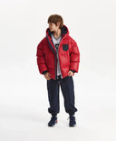 Зимно яке за момче с качулка на естествен пух, червено Gulliver