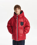 Зимно яке за момче с качулка на естествен пух, червено Gulliver