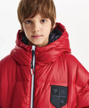 Зимно яке за момче с качулка на естествен пух, червено Gulliver