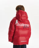 Зимно яке за момче с качулка на естествен пух, червено Gulliver