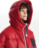 Зимно яке за момче с качулка на естествен пух, червено Gulliver