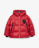 Зимно яке за момче с качулка на естествен пух, червено Gulliver