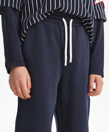 Панталон за момче от футър с мъхеста вътрешност, прав свободен, син Gulliver