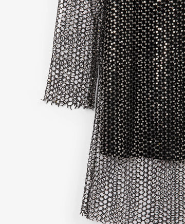 Рокля за момиче трикотажна с дълъг ръкав, с тюл и пайети, черна Gulliver